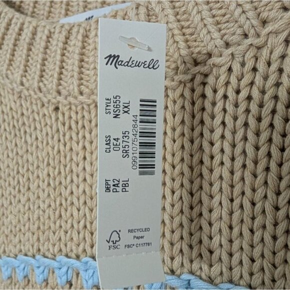 NEW Madewell Stripe Textured Cotton Crewneck Sweater Size XXL Beige Cozy NS655 - Picture 4 of 11